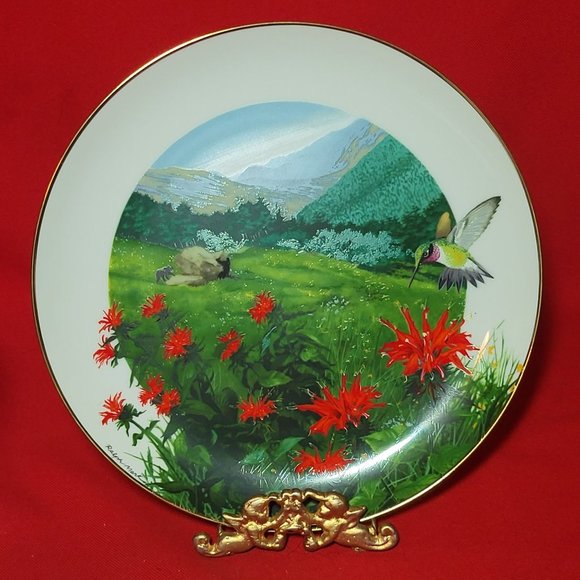 VTG Decorative Plate Royal Windsor Bee Balm Wildflowers of the South Gold Trim - Picture 12 of 12